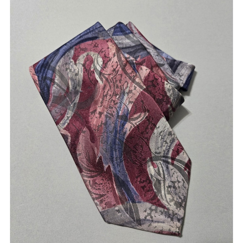 Towncraft Abstract Swirl Necktie Maroon Blue Grey 58x3.75 USA